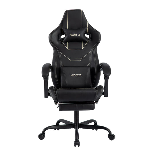 WOTSTA Ergonomic Gaming Chair with Footrest, Racing Computer Chair, Adjustable Height Office Chair with Armrests, Comfortable Leather Gaming Seat