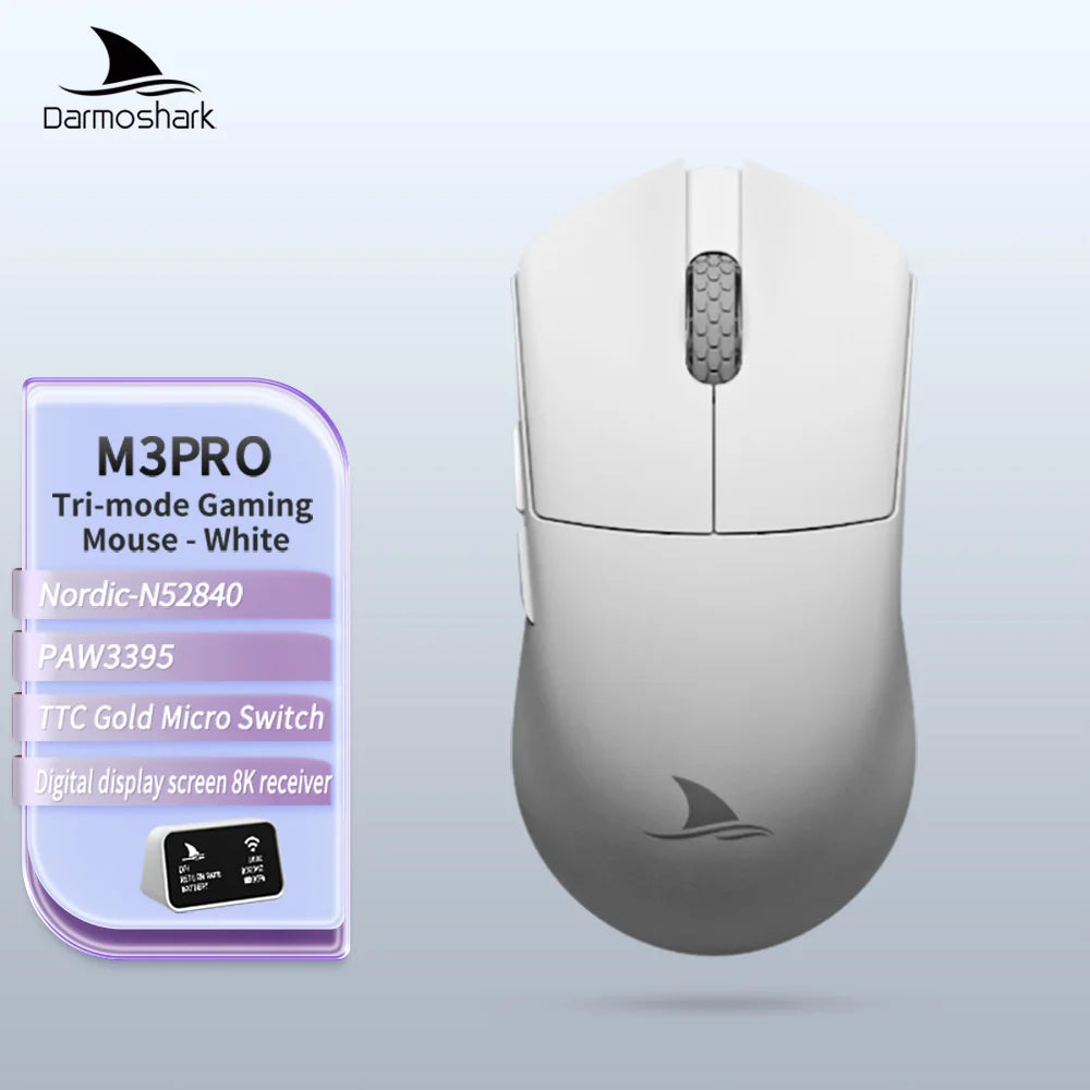 Ratón gaming Darmoshark M3Pro 2.4G BT inalámbrico trimodo con sensor PAW3395 N52840, 26000DPI, para manos grandes, controlador macro para gaming