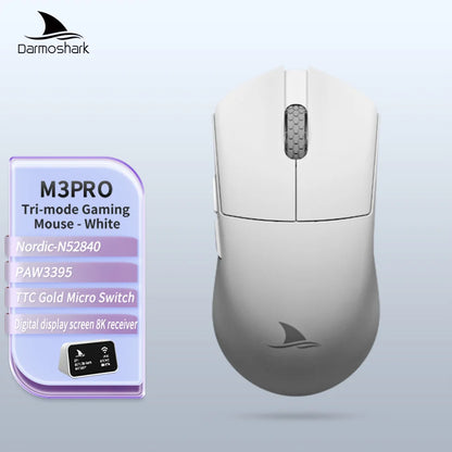 Ratón gaming Darmoshark M3Pro 2.4G BT inalámbrico trimodo con sensor PAW3395 N52840, 26000DPI, para manos grandes, controlador macro para gaming