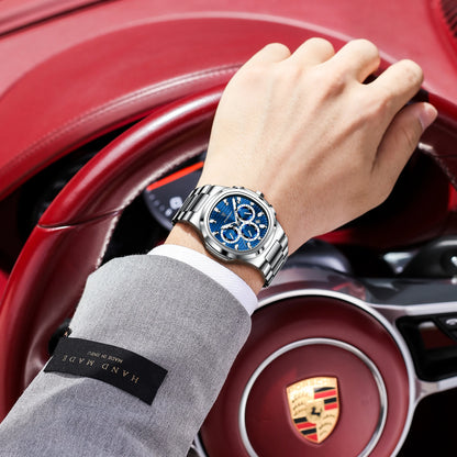 POEDAGAR Men’s Luxury Stainless Steel Quartz Watch  Waterproof Chronograph with Luminous Dial & Date