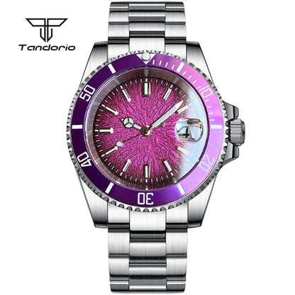 Tandorio 40mm Automatic Watch  NH35 / Miyota 8215 Movement, Sapphire Crystal, Textured Dial, Date & Stainless Steel Bracelet