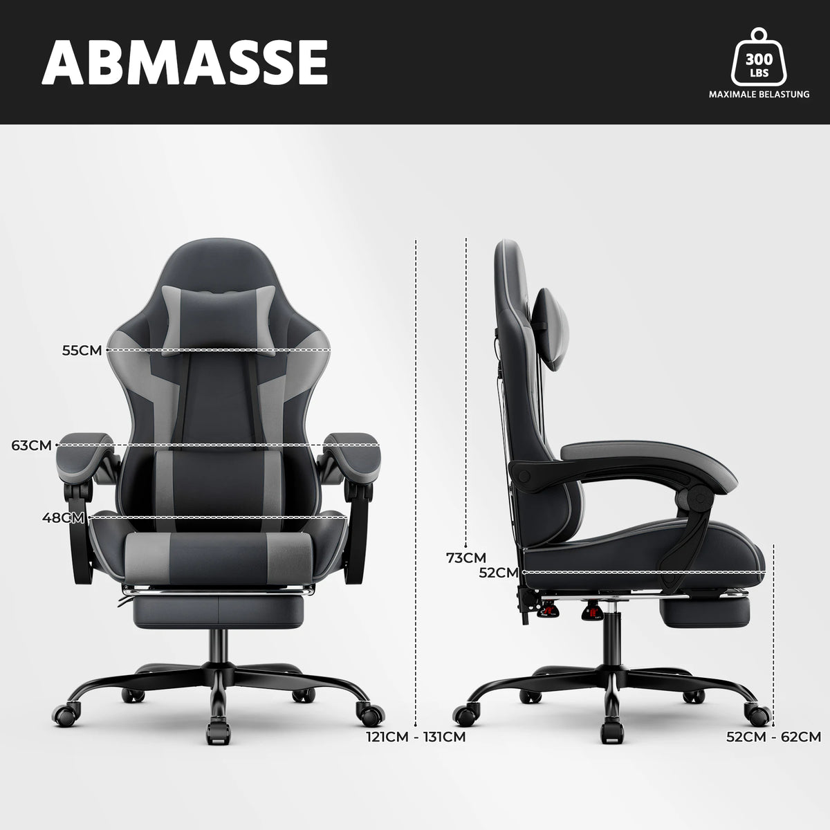 Comanlai Gaming Chair with Footrest Ergonomic High Back Gaming Chair, Adjustable Headrest & Lumbar Support, PU Leather Swivel Computer Gaming Chair for Office & Home