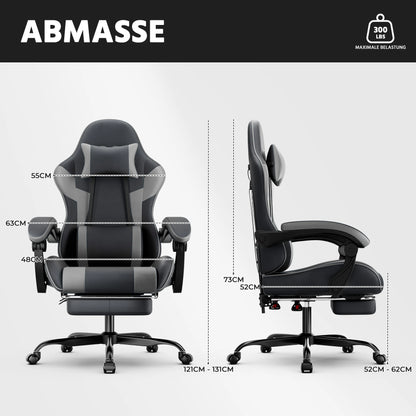 Comanlai Gaming Chair with Footrest Ergonomic High Back Gaming Chair, Adjustable Headrest & Lumbar Support, PU Leather Swivel Computer Gaming Chair for Office & Home