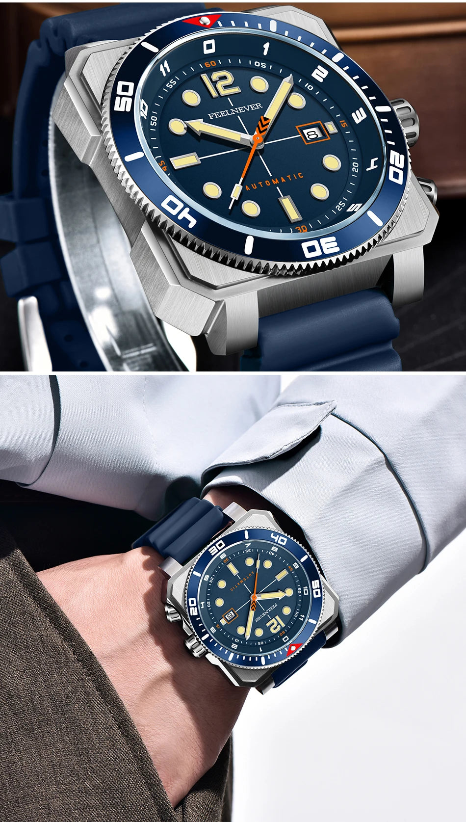 FeelNever 8215 Movement Automatic Dive Watch for Men Super Luminous 316 Steel Wristwatch Sapphire Sports Mechanical Male Watches