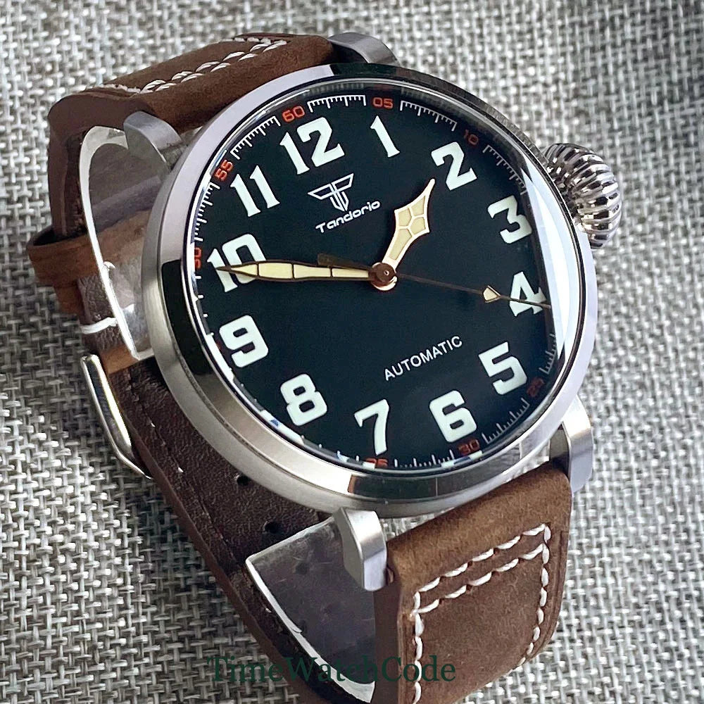 Relógio automático de mergulho para homem Tandorio 47 mm NH35 CUSN8, caixa em bronze maciço ou aço 316L, 10 ATM, cristal de safira, mostrador preto