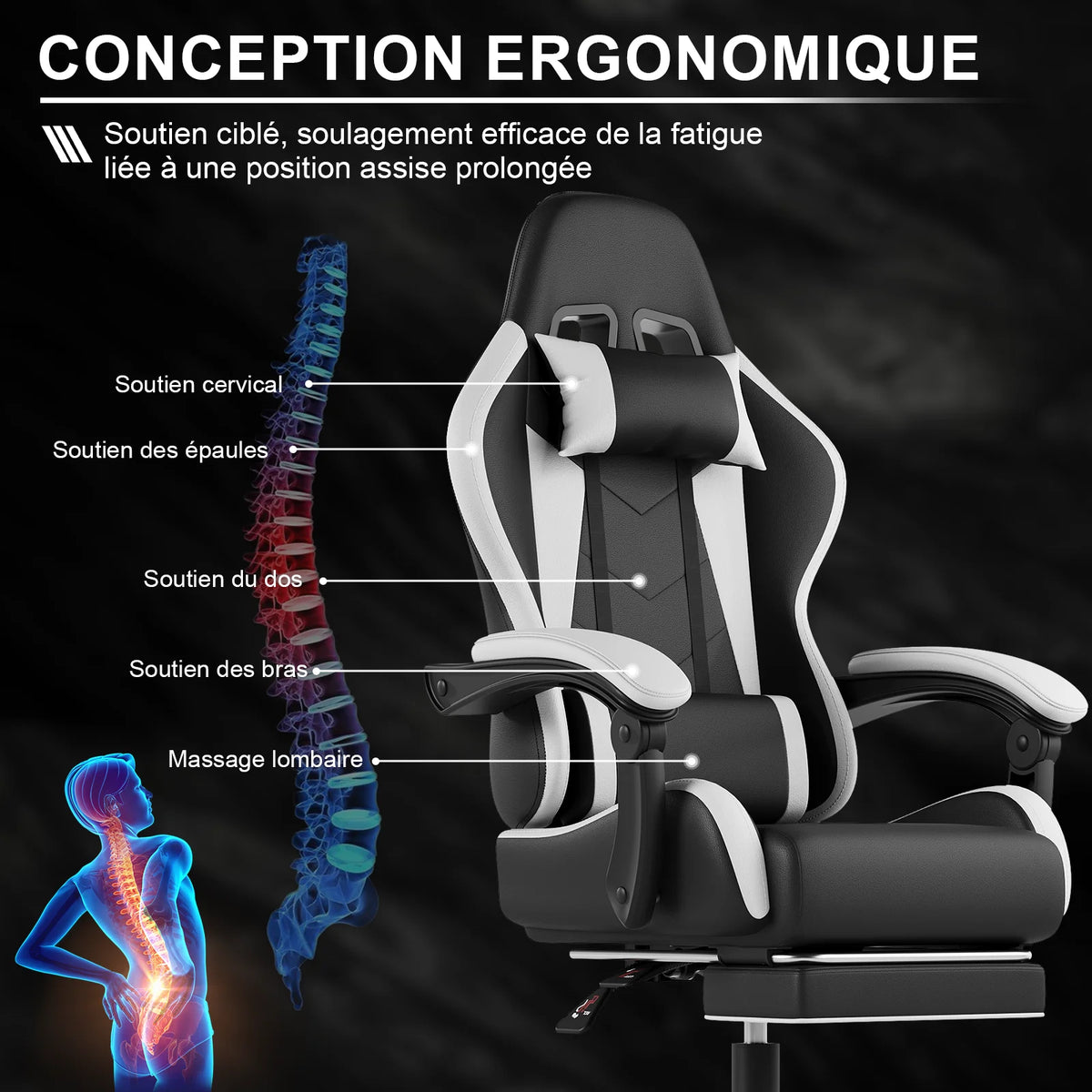 HOMALL Ergonomic Gaming Chair Faux Leather Office Chair with Footrest, Massage Lumbar Support, Adjustable Swivel Desk Chair for Gaming & Work