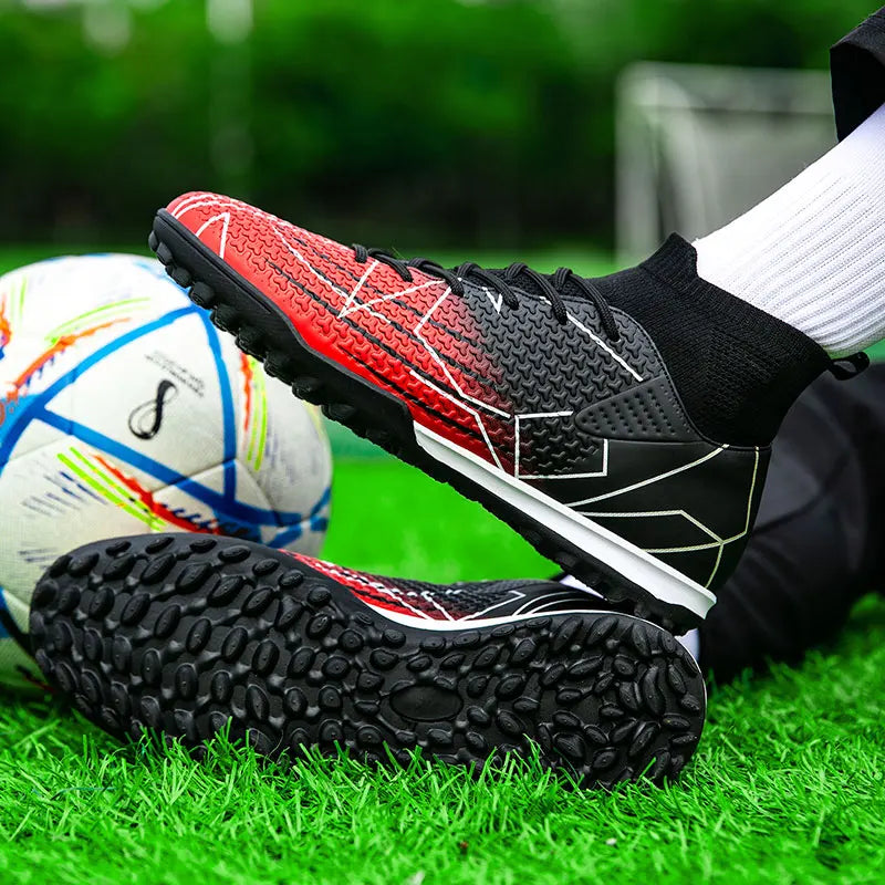 New Professional High Top Football Shoes Artificial Grass Leather Youth Students Training Soccer Shoes for Men And Women Sports