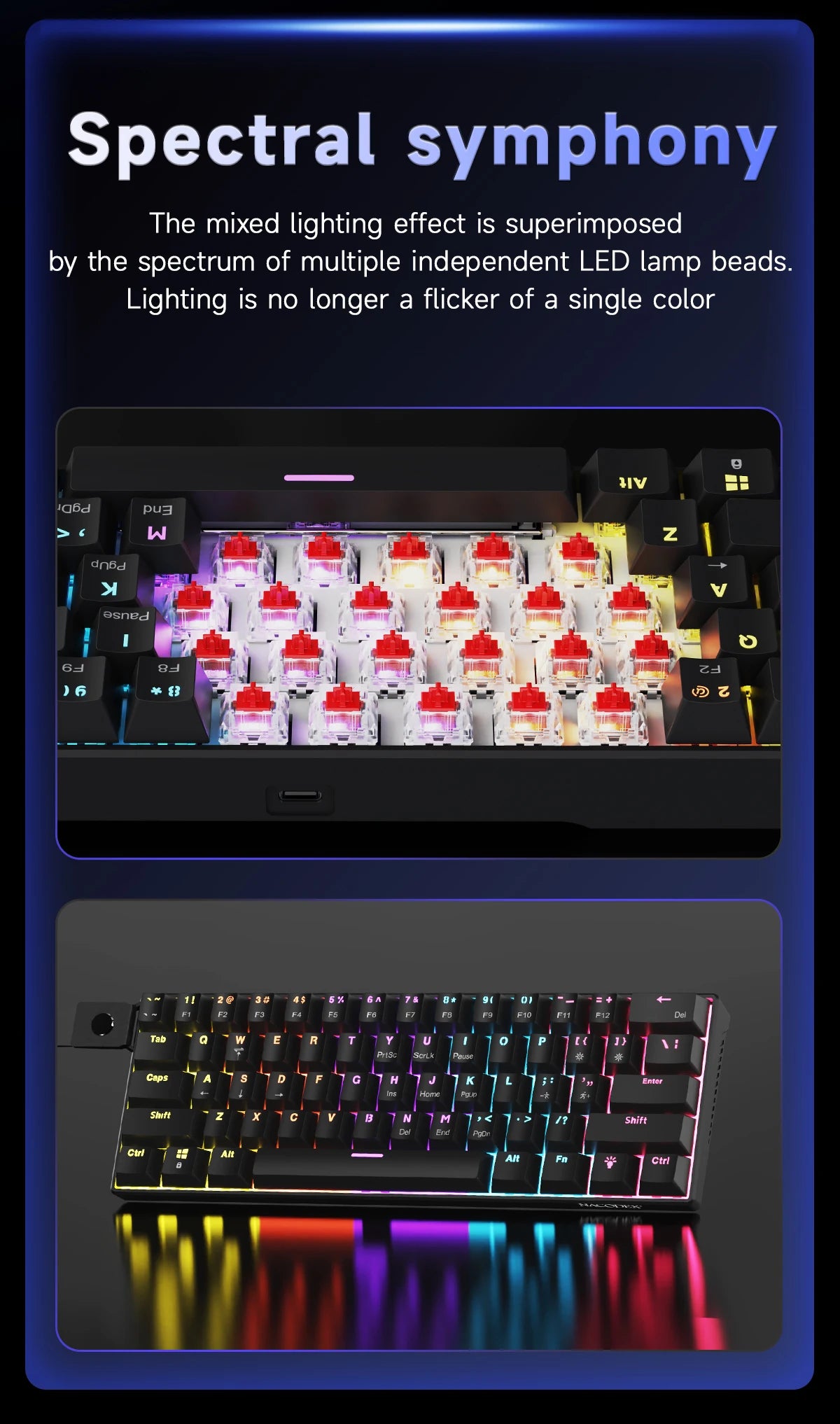 AJAZZ NK61 Wired 61-Key Gaming Mechanical Keyboard 60% RGB Lighting Hot-Swappable Red Switches 61 Keys Suitable for Gamers