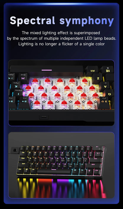 AJAZZ NK61 Wired 61-Key Gaming Mechanical Keyboard 60% RGB Lighting Hot-Swappable Red Switches 61 Keys Suitable for Gamers