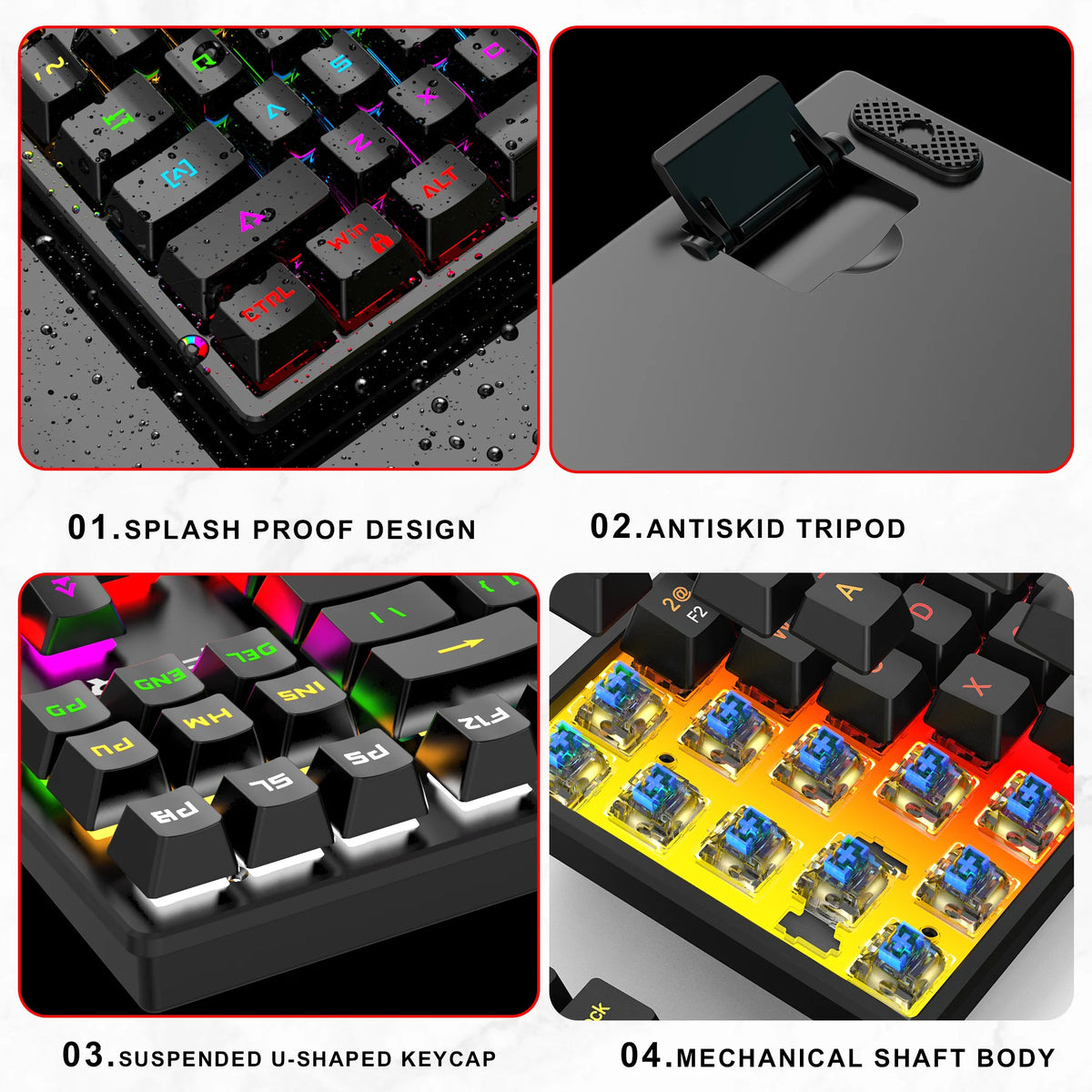 104 Keys Mechanical Feel Keyboard Wired Gaming Keyboard for Laptop PC Ergonomics RGB Backlit 61Key Cyan Axis Keycaps Keyboard