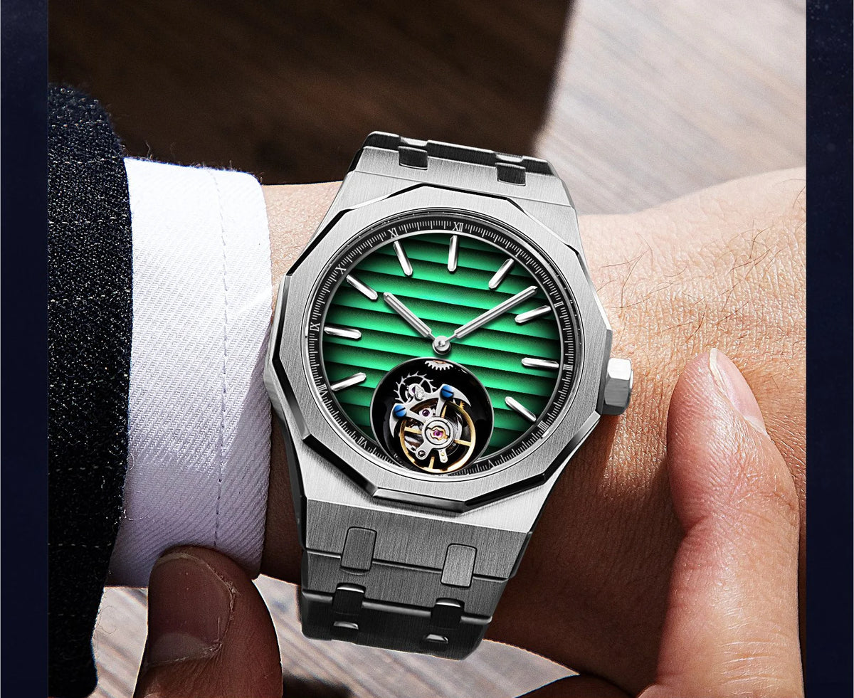 Raymondoya Men Flying Tourbillon Movement Mechanical Automatic Luxury Watches Wristwatches Skeleton Watch Brand For Man Sapphire