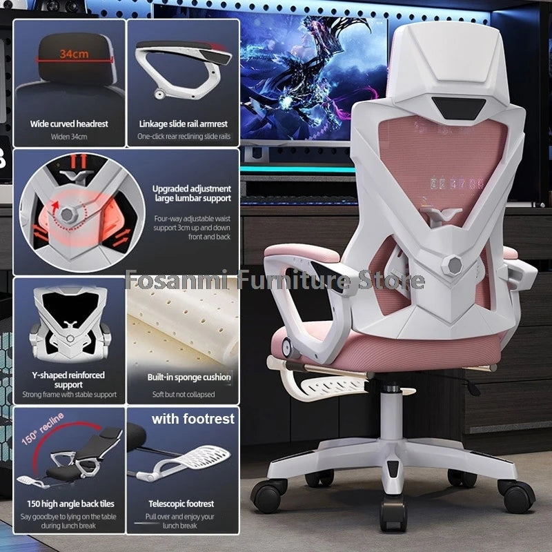 Breathable High Elastic Mesh Office Chair Ergonomic Gaming Chair with Reclining Backrest, Adjustable Lumbar Support, Swivel Computer Desk Chair with Footrest