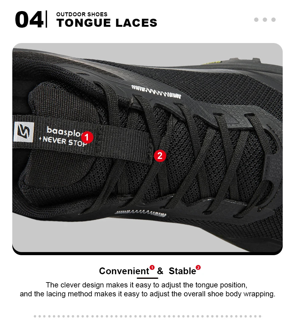 Baasploa Men Hiking Sneakers Outdoor Fashion Lightweight Breathable Shoes Male Casual Anti-Skid Wear-Resistant Climbing Shoes