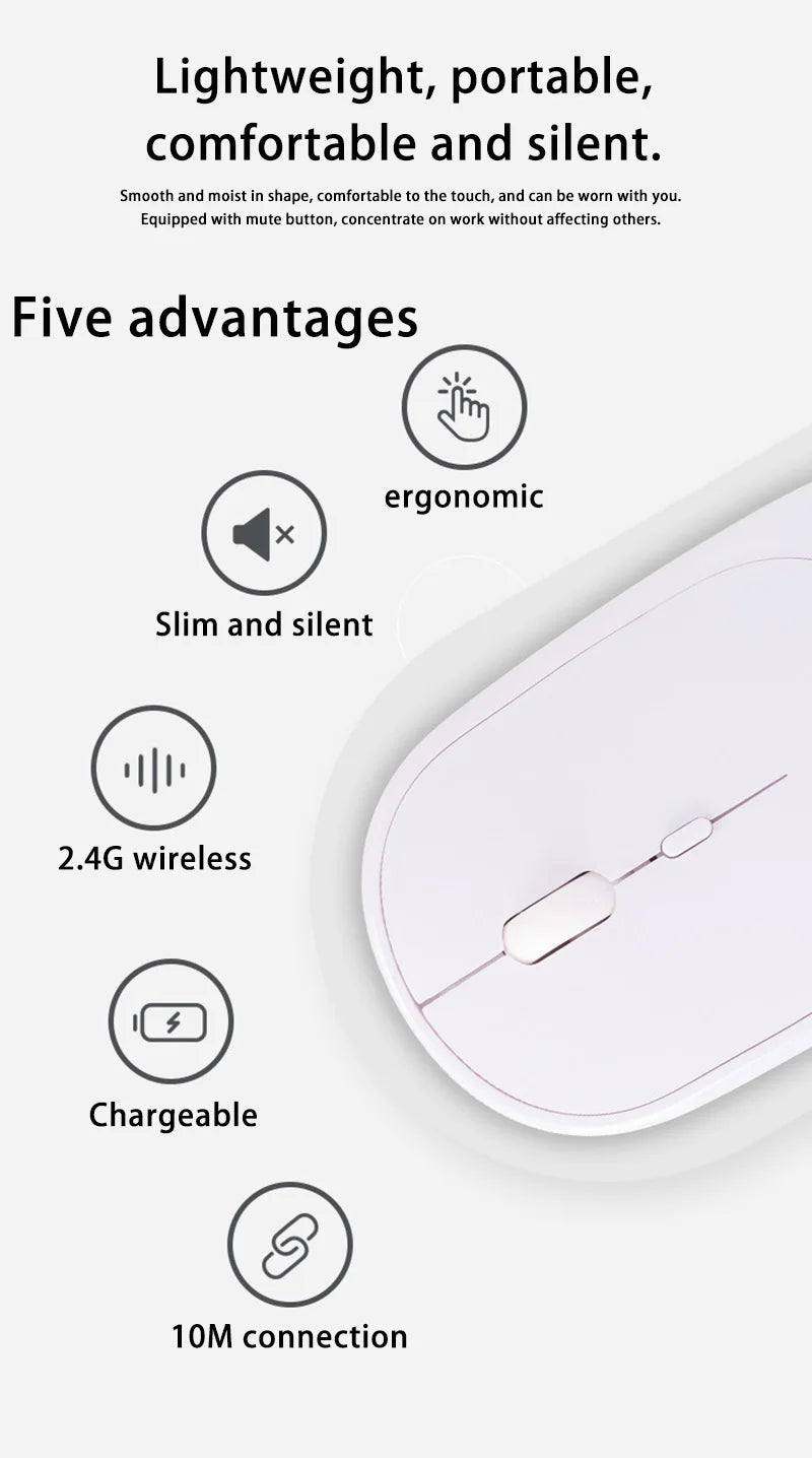 Ratón inalámbrico Lenovo USB recargable ergonómico con DPI ajustable, silencioso, 2.4G Bluetooth óptico, para gaming y oficina