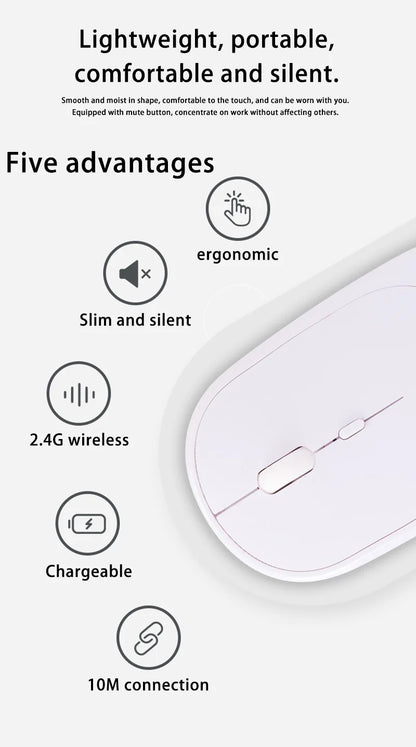 Ratón inalámbrico Lenovo USB recargable ergonómico con DPI ajustable, silencioso, 2.4G Bluetooth óptico, para gaming y oficina