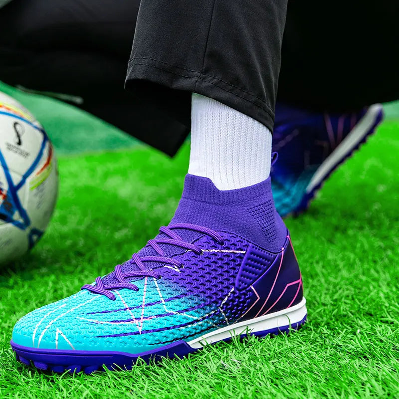 New Professional High Top Football Shoes Artificial Grass Leather Youth Students Training Soccer Shoes for Men And Women Sports