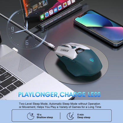 Ratón Bluetooth inalámbrico de doble modo con pantalla inteligente, carga silenciosa, para oficina, gaming, portátil y tablet, universal