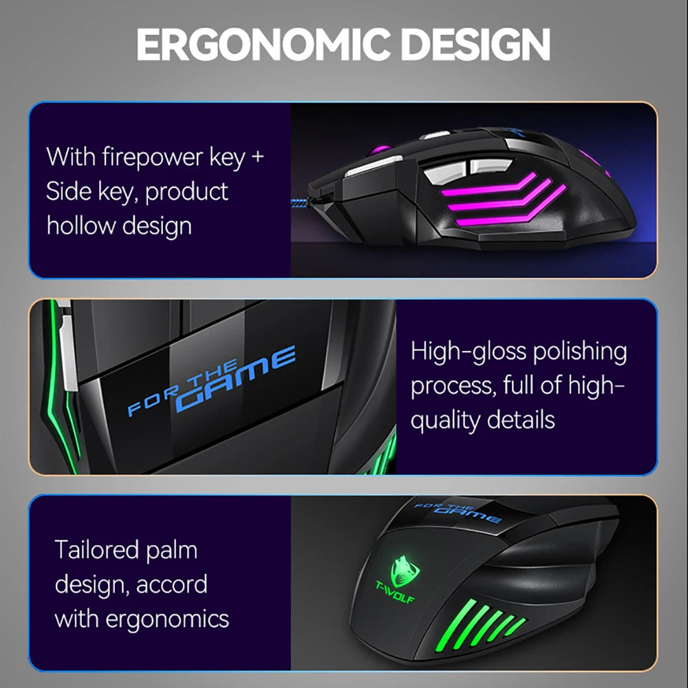 KEBIDUMEI Wired Gaming Mouse RGB Backlit 7 Button Ergonomic USB Mouse 2400 DPI Adjustable DPI Optical Mouse for PC Laptop
