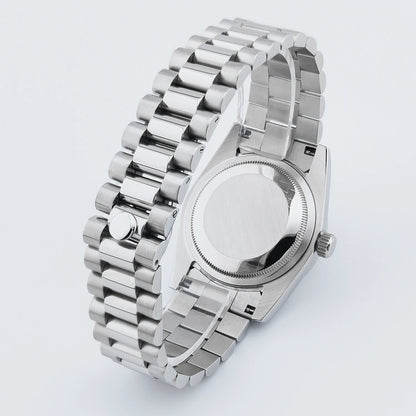 CORGEUT NH36 Mechanical Men's Watch Date of the Week Show President Chain Strap Steel Case Watch Threaded Arc Bezel waterp