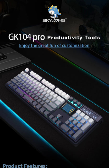 Teclado mecánico inalámbrico SKYLOONG GK104 Pro 100% personalizado, teclado con interruptores intercambiables en caliente de bajo ruido para PC gamer y accesorios de oficina
