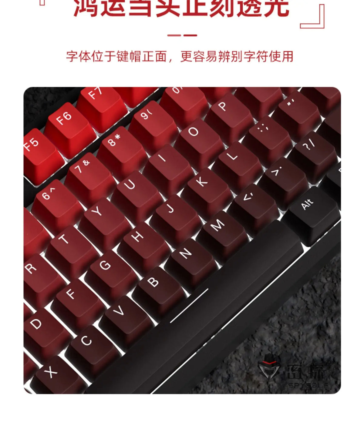 OEM PBT Side Engraved Keycaps for Mechanical Keyboard, 136-Key Red & Black Gradient Keycaps for MX Switch 60/64/84/98/108 Gaming Mechanical Keyboard