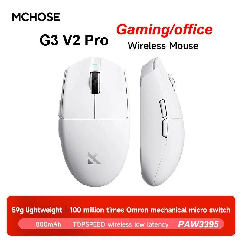 MCHOSE G3 V2 Pro Wireless Gaming Mouse, PAW3395 Three-Mode Bluetooth Gaming Mouse, Lightweight 59g Wireless Gaming Mouse for Esports, Office & PC