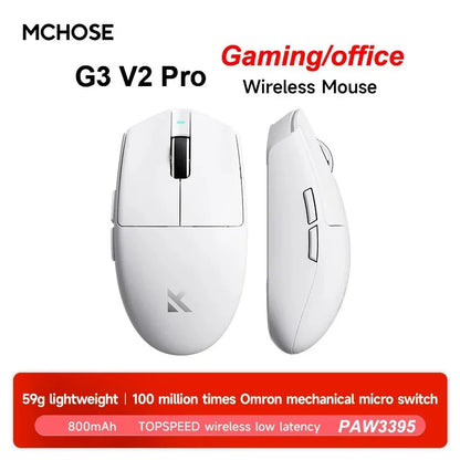 MCHOSE G3 V2 Pro Wireless Gaming Mouse, PAW3395 Three-Mode Bluetooth Gaming Mouse, Lightweight 59g Wireless Gaming Mouse for Esports, Office & PC