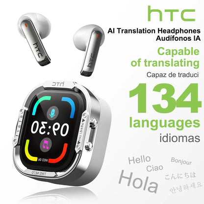 HTC NE70 Bluetooth 5.3 TWS Earbuds Touch Screen AI Translator Gaming Earphones with Noise Reduction, Deep Bass Wireless In-Ear Headphones