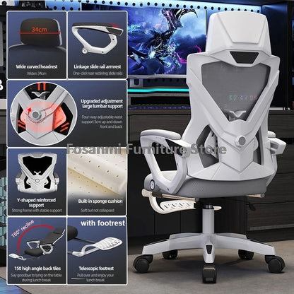 Breathable High Elastic Mesh Office Chair Ergonomic Gaming Chair with Reclining Backrest, Adjustable Lumbar Support, Swivel Computer Desk Chair with Footrest