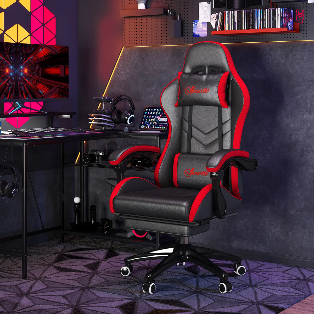 Vinsetto Ergonomic Gaming Chair Racing Style PU Leather Reclining Chair with Lumbar Support, Footrest, Headrest & Adjustable Height