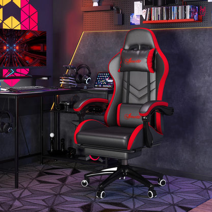 Vinsetto Ergonomic Gaming Chair Racing Style PU Leather Reclining Chair with Lumbar Support, Footrest, Headrest & Adjustable Height