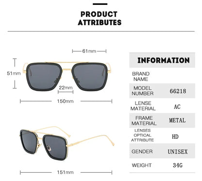 Sun Glasses Fashion Square frame Tony Stark Style Women Sunglasses Men Square Brand Design Sun Glasses Oculos Retro Male Iron