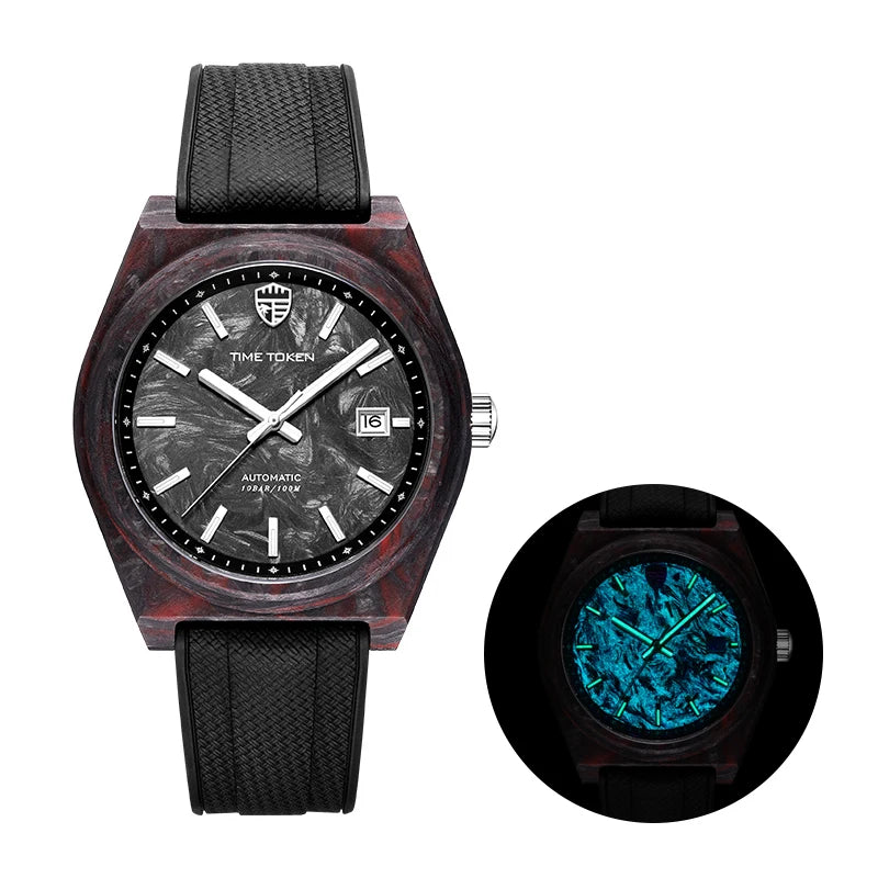 Leuchtende Automatikuhr aus Carbonfaser, 40 mm, Luxus-Taucheruhr, 100 m wasserdicht, Automatikuhr für Herren, Japan Miyota 8215 Uhrwerk