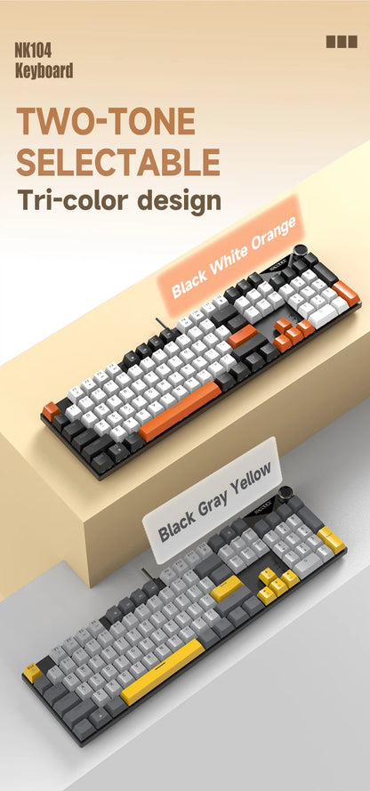 AJAZZ NK104 Wired Typing Mechanical Keyboard with Metal Knob Switch and Backlight Function for Laptops