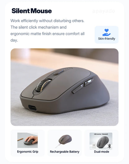 Mouse wireless FREEWOLF X7 Bluetooth 2.4G dual mode silenzioso ricaricabile 4000DPI con indicatore batteria ergonomico per PC Mac laptop
