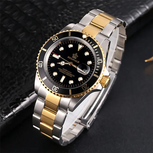 Reginald Men’s GMT Quartz Watch  Rotating Bezel, Sapphire Crystal, Date Display & Stainless Steel Sports Watch