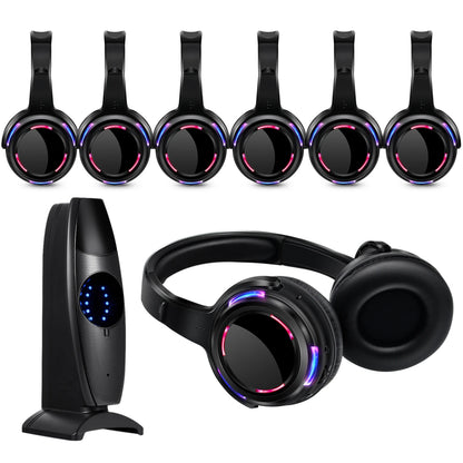 Silent Disco Wireless Headphones with LED Lights, Rechargeable RF Silent Party Headphones for Clubs, Concerts, Meetings & Events