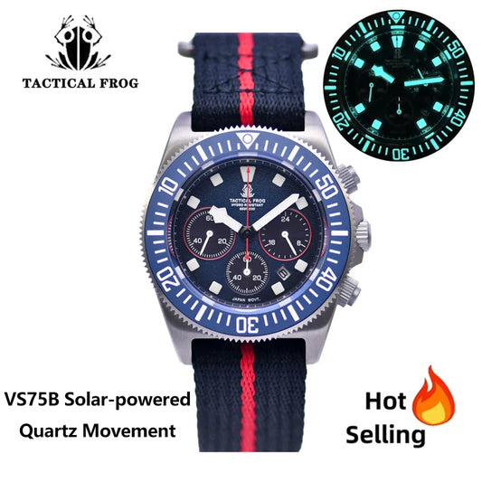 Tactical Frog FXD Titanium Quartz Watch VS75B Solar-powered Movement 20Bar Chronograph Sapphire Diving Watch BGW9 Luminous Watch