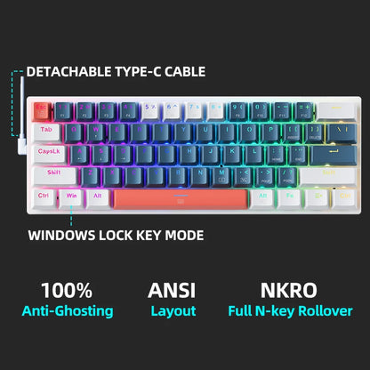 K500-B61 Machenike mini mehanička tipkovnica, format 60%, 61 tipka, gaming tipkovnica, žična, potpuno hot-swappable, RGB pozadinsko osvjetljenje
