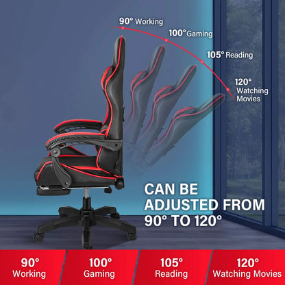 Ergonomic Gaming Chair with Footrest & Headrest, Adjustable Reclining Computer Chair with Lumbar Support, 360° Swivel Racing Chair for Gaming & Office