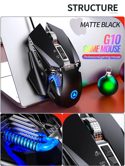 Przewodowa mysz gamingowa e-sportowa z podświetleniem RGB, regulowana czułość 200-7200 DPI, USB, do PC, laptopa i gier FPS