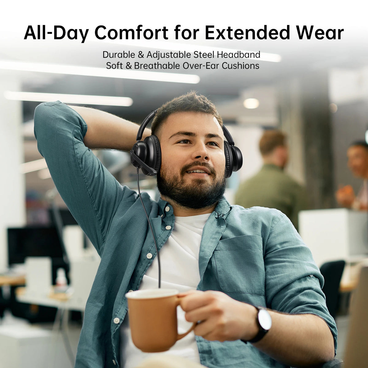 EKSA H8 Professional Office Headset with ENC Noise Cancelling Microphone, USB-A, USB-C & 3.5mm Wired Office Headset for PC, Laptop & Mobile