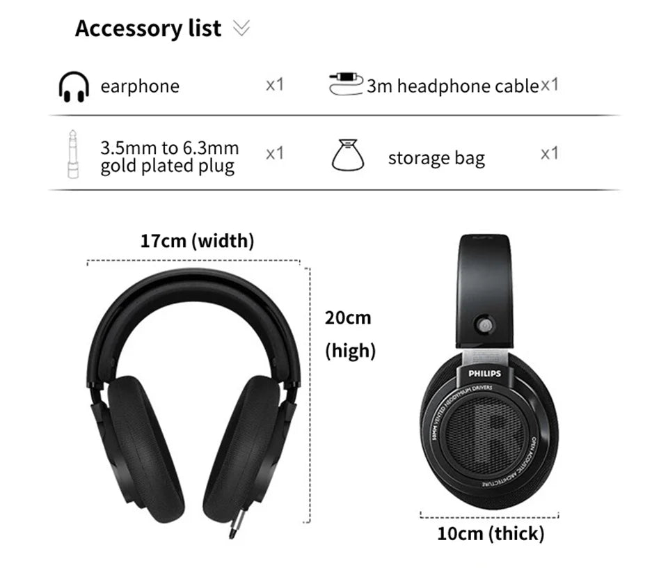 Philips SHP9500 HiFi Stereo Wired Headphones – Professional Open-Back Over-Ear Headset for Music, Gaming, Mobile & PC – High Precision Sound, 50mm Drivers, Crystal Clear Audio Performance