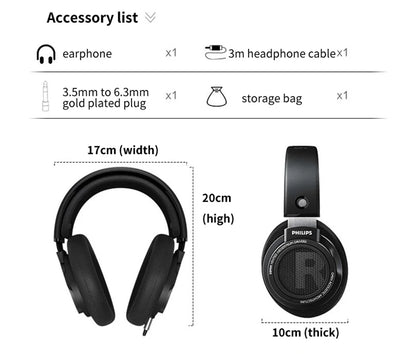 Philips SHP9500 HiFi Stereo Wired Headphones – Professional Open-Back Over-Ear Headset for Music, Gaming, Mobile & PC – High Precision Sound, 50mm Drivers, Crystal Clear Audio Performance