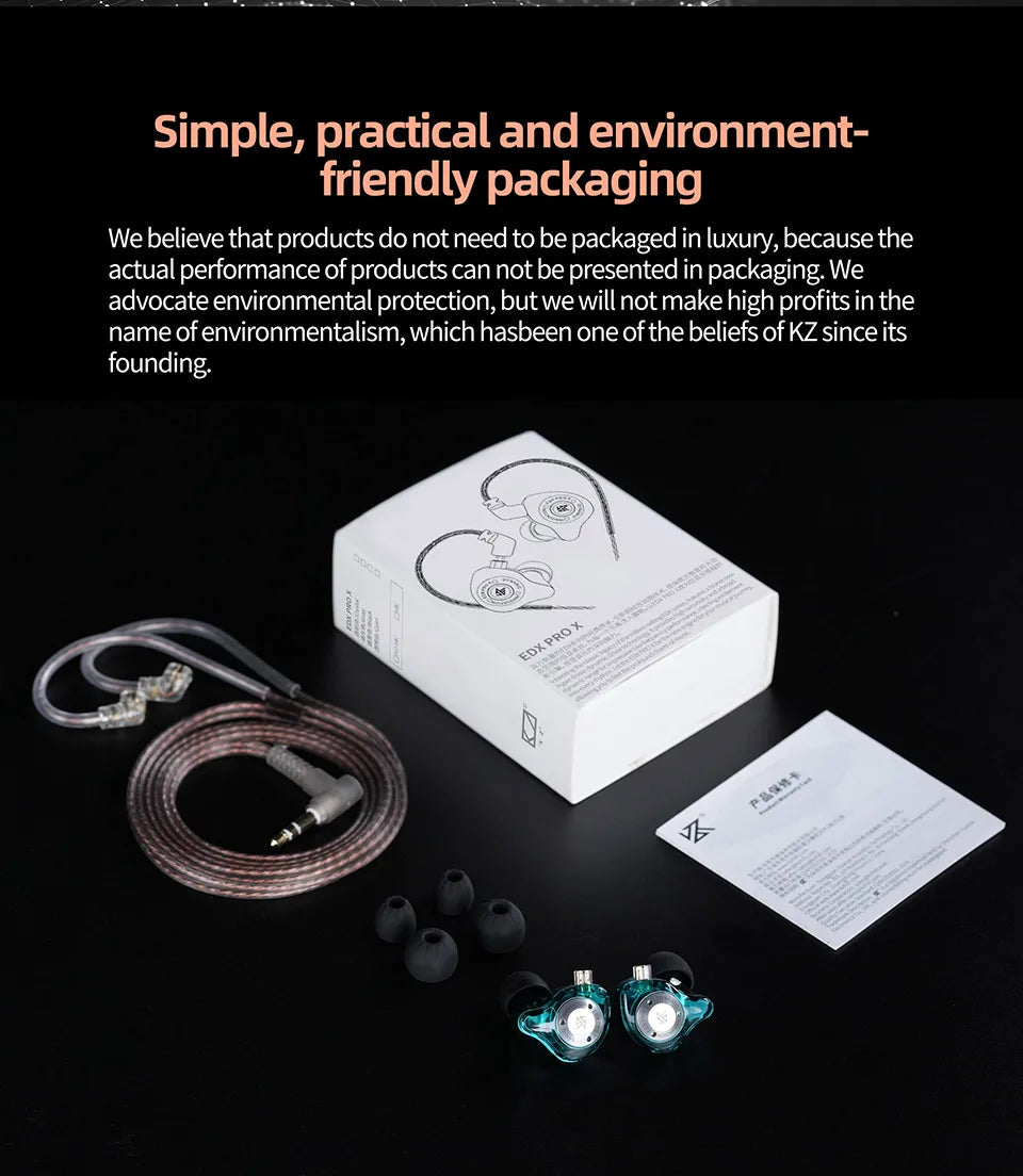 KZ EDX PRO X Wired Earphones HiFi Stereo Bass Earbuds with Detachable Cable, Gaming Sport In-Ear Headphones with Noise Isolation