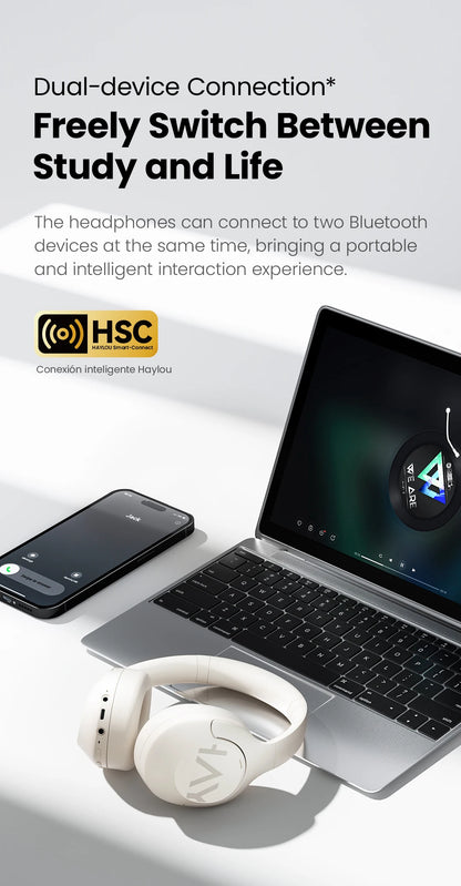 HAYLOU S30 Wireless Bluetooth 5.4 ANC Headphones 43dB Noise Cancelling Headsets with 40mm Driver, 80H Playtime Hi-Res Audio Earphones