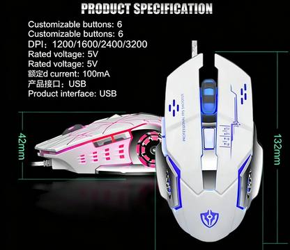 Mouse RGB dual-mode cablato e wireless 2.4G, mouse gaming ricaricabile silenzioso, mouse regolabile 3600 DPI per laptop
