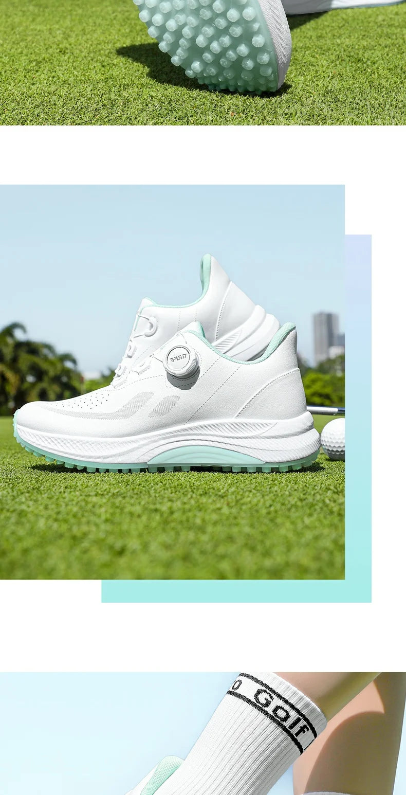 PGM Women Golf Shoes Summer Breathable Knob Shoelaces Height Increase Anti Slip Korean Outdoor Sports Sneakers XZ417