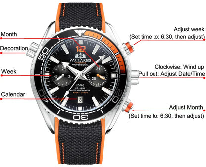 PAULAREIS P Luxury Men Automatic Self Wind Mechanical Watch for Men Rubber Strap Waterproof Luminous Date Fashion Mens Watches