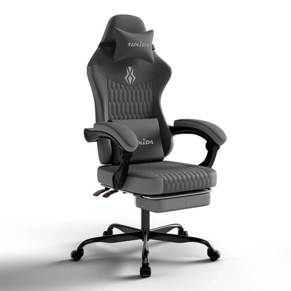 SUKIDA Gaming Chair Ergonomic Gamer Chair with Footrest, Adjustable Lumbar Support Pillow, Reclining Office Chair for Gaming & Work